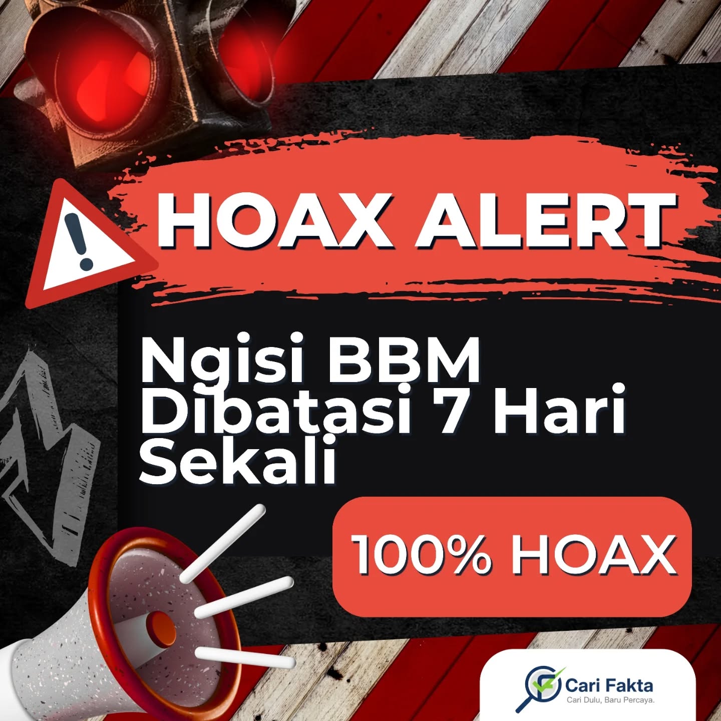 ️ HOAX ALERT! ️ Waspada informasi viral yang mengklaim Pertamina membatasi pembelian BBM 7 hari sekali. Jangan langsung percaya!¶¶Narasi bohong yang beredar di grup WhatsApp dan media sosial ini sengaja dibuat untuk menimbulkan keresahan. Mulai dari isu mobil hanya boleh isi bensin seminggu sekali, penunggak pajak ditolak di SPBU, hingga video kebakaran lama yang dihubungkan dengan kebijakan baru.¶¶Semua informasi tersebut 100% HOAX.¶¶GESER SLIDE  untuk melihat penelusuran lengkap kami¶¶Yuk, jadi bagian dari masyarakat yang cerdas digital dengan Cari Dulu, Baru Percaya. Jangan biarkan hoax ini menyebar lebih luas. Bagikan postingan ini di Story atau ke grup keluarga Anda!¶¶Follow @carifaktaid untuk konten cek fakta terpercaya lainnya.¶Kunjungi website kami di carifakta.id¶¶#CariFakta #HoaxAlert #AntiHoax #StopHoax #FaktaBBM #Pertamina #HoaxBBM #CekFakta #LiterasiDigital #TurnBackHoax #MasyarakatAntiFitnah #EdukasiDigital