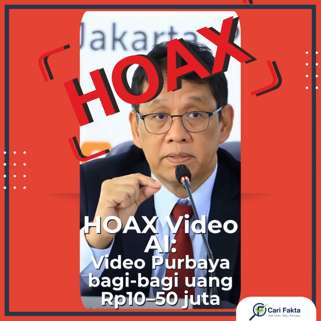 AWAS HOAX DEEPFAKE! ¶¶Waspada! Beredar video di media sosial yang seolah-olah menunjukkan Menkeu Purbaya Yudhi Sadewa membagikan "bantuan tunai Rp10–50 juta".¶¶Ini adalah HOAX dan PENIPUAN yang menggunakan teknologi MANIPULASI AI (Deepfake/Face-Swap).¶¶FAKTA SEBENARNYA:  TIDAK ADA pengumuman resmi dari Kemenkeu, Kominfo, atau lembaga pemerintah manapun mengenai program bantuan tunai ini.  Kompas Cek Fakta dan Kominfo telah memverifikasi video ini sebagai HOAX MANIPULASI.  Ini adalah POLA PENIPUAN BERULANG yang mencatut nama Purbaya, setelah sebelumnya muncul modus "bantuan modal usaha" dan "investasi" dengan pola serupa.¶¶Scammer menggunakan video pidato asli, lalu mengganti audio atau memanipulasi visual wajah (face-swap) untuk menipu.¶¶INGAT BAIK-BAIK: Bantuan resmi pemerintah SELALU diumumkan melalui website resmi (.go.id) dan konferensi pers, BUKAN lewat video acak di media sosial.¶¶Jangan terkecoh oleh manipulasi AI. Verifikasi dulu ke sumber resmi sebelum percaya!¶¶Follow @carifaktaid untuk belajar mengenali hoaks deepfake dan penipuan digital lainnya.¶¶#HoaxAlert #Deepfake #AIHoax #PurbayaYudhiSadewa #Penipuan #CariFakta #CekFakta #AntiHoax #LiterasiDigital #WaspadaPenipuan #Kominfo #Kemenkeu