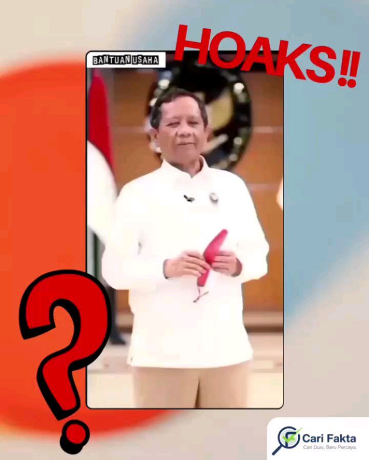 ️ Waspada Video Palsu di Media Sosial ️¶¶Beredar sebuah video di Facebook yang mengatasnamakan Prof. Dr. Mahfud MD, Menko Polhukam RI periode 2019–2024. Dalam video tersebut, Mahfud MD diklaim mengumumkan adanya program bantuan modal usaha bagi masyarakat yang tidak memiliki penghasilan tetap atau ingin menambah modal usaha.¶¶“Assalamu’alaikum perkenalkan saya Mahfud MD memberitahukan kabar gembira untuk kalangan menengah ke bawah. Bahwa sekarang ini diadakan program pemerintah bantuan modal untuk membuka usaha nyata dan amanah. Jadi, bagi kalian yang tidak mempunyai penghasilan tetap atau ingin menambah modal, silahkan berkomentar di video ini. Nanti akan saya pilih secara random sebanyak 3 orang. Ingat, jangan untuk difoya-foyakan, siapa saja boleh ikutan. Langsung menghubungi WhatsApp saya ya, tidak di messenger karena saya tidak mau ada pihak ketiga,”¶¶Video berdurasi 47 detik yang diunggah Selasa (20/01/2026) ini telah ditonton lebih dari 12 ribu kali dan memicu banyak respons warganet. Namun, hasil penelusuran menunjukkan video tersebut diduga kuat merupakan hasil Akal Imitasi (AI). Situs Hive Moderation bahkan menyebut tingkat kemiripan AI mencapai 97,6 persen. Selain itu, akun penyebarnya bukan akun resmi Mahfud MD dan tidak ada sumber berita kredibel yang mendukung klaim tersebut.¶¶Masyarakat diimbau untuk lebih waspada. Informasi resmi terkait bantuan pemerintah hanya diumumkan melalui akun dan kanal resmi, seperti Kementerian Koperasi, Kementerian UMKM, lembaga penyalur, atau dinas koperasi daerah.¶¶Kesimpulannya, klaim bahwa Mahfud MD mengumumkan bantuan modal usaha hingga Rp100 juta tidak benar dan terindikasi penipuan.¶¶Follow @carifakta untuk cek fakta yang kredibel dan mendalam.¶¶#CariFakta #WaspadaPenipuan #Hoaks #VideoAI #PenipuanOnline MahfudMD BantuanPemerintah LiterasiDigital MediaSosial AwasHoaks