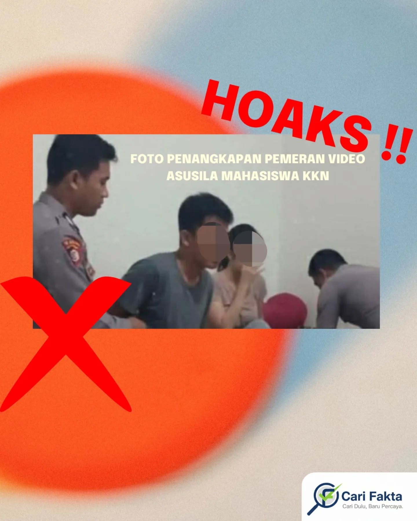 Beredar di media sosial sebuah foto yang diklaim menunjukkan penangkapan pemeran video asusila yang disebut-sebut merupakan mahasiswa Kuliah Kerja Nyata (KKN) di salah satu desa di Lombok Timur, Nusa Tenggara Barat.¶¶Faktanya, Kasatreskrim Polres Lombok Timur Iptu Arie Kusnandar menegaskan bahwa informasi dan foto yang beredar tersebut tidak benar. Hingga saat ini, pihak kepolisian masih melakukan penyelidikan untuk memastikan kebenaran video yang beredar. Masyarakat juga diimbau agar tidak mudah mempercayai dan menyebarkan informasi yang belum terverifikasi kebenarannya di media sosial.¶¶Yuk, lebih cermat menerima informasi dan biasakan cari fakta sebelum membagikannya¶¶Follow @carifaktaid untuk cek informasi yang kredibel dan mendalam¶¶#hoak #carifakta #cekhoax
