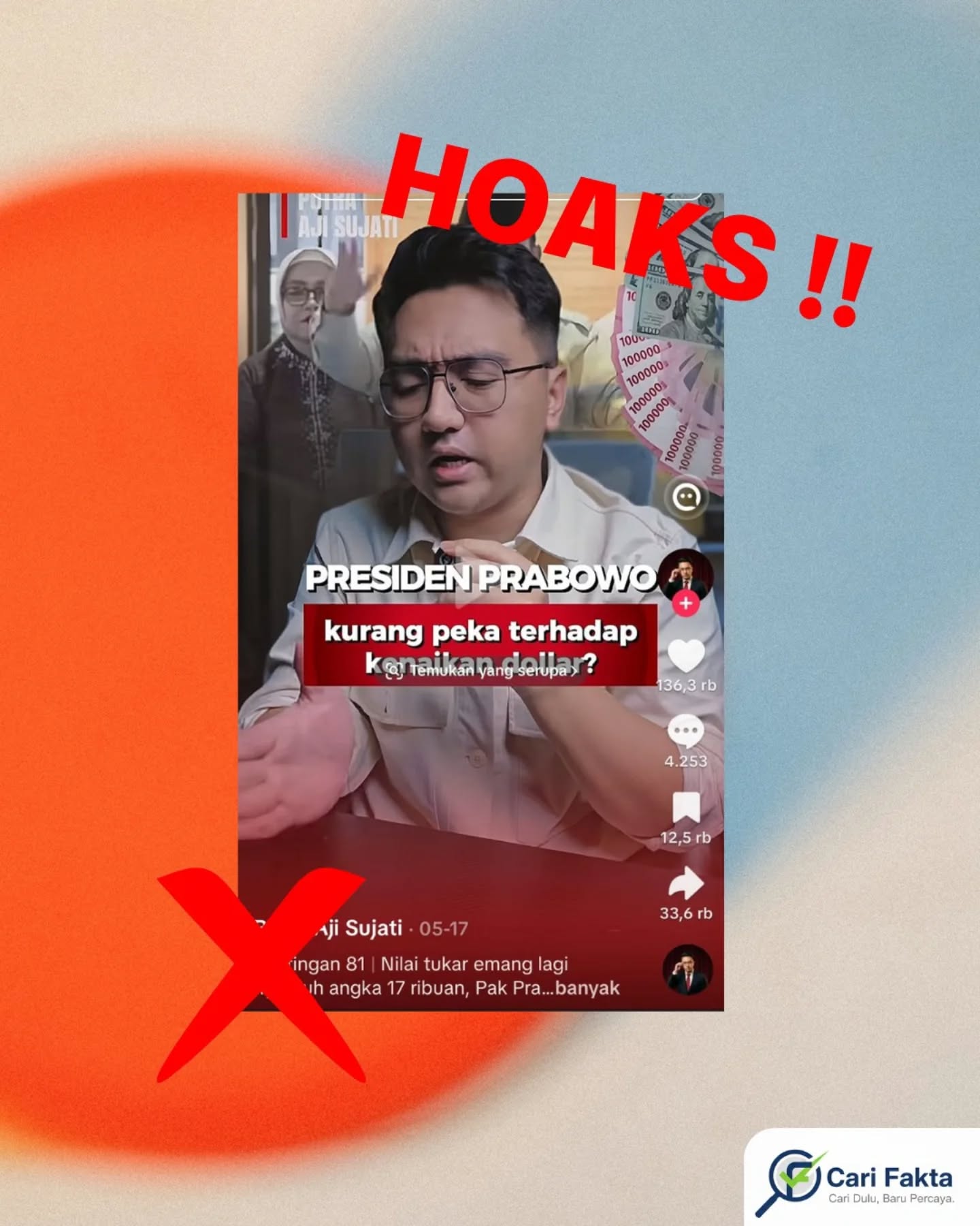 ️WASPADA HOAKS: Isu Presiden Tidak Paham Ekonomi karena Rupiah Melemah️Beredar di media sosial sebuah video dan narasi yang menyebutkan bahwa Presiden Prabowo Subianto tidak peka terhadap kondisi ekonomi, ditandai dengan melemahnya nilai tukar rupiah hingga mendekati Rp18.000 per dolar AS. Narasi tersebut juga menggiring opini bahwa kondisi ini terjadi karena ketidakmampuan pemerintah dalam mengelola ekonomi nasional.Faktanya, klaim tersebut menyesatkan. Pergerakan nilai tukar rupiah terhadap dolar AS tidak bisa dilihat secara parsial atau jangka pendek saja. Dalam 20 tahun terakhir, rupiah memang cenderung mengalami pelemahan secara bertahap sekitar 2–7% per tahun, yang dipengaruhi oleh berbagai faktor global seperti inflasi, suku bunga internasional, kondisi geopolitik, hingga arus modal keluar (capital outflow). Artinya, kondisi ini merupakan fenomena ekonomi jangka panjang yang juga dialami banyak negara berkembang, bukan semata-mata akibat kebijakan satu pemerintahan atau individu.Selain itu, pemerintah juga telah melakukan berbagai upaya untuk menjaga stabilitas ekonomi, seperti penguatan kebijakan devisa hasil ekspor (DHE), hilirisasi sumber daya alam, serta mendorong investasi dalam negeri untuk mengurangi ketergantungan terhadap faktor eksternal.Masyarakat diimbau untuk tidak mudah percaya pada narasi provokatif yang beredar di media sosial tanpa verifikasi. Pastikan informasi yang diterima berasal dari sumber resmi dan kredibel. Bijak bermedia sosial adalah kunci untuk mencegah penyebaran hoaks yang dapat memecah belah dan menyesatkan opini publik.