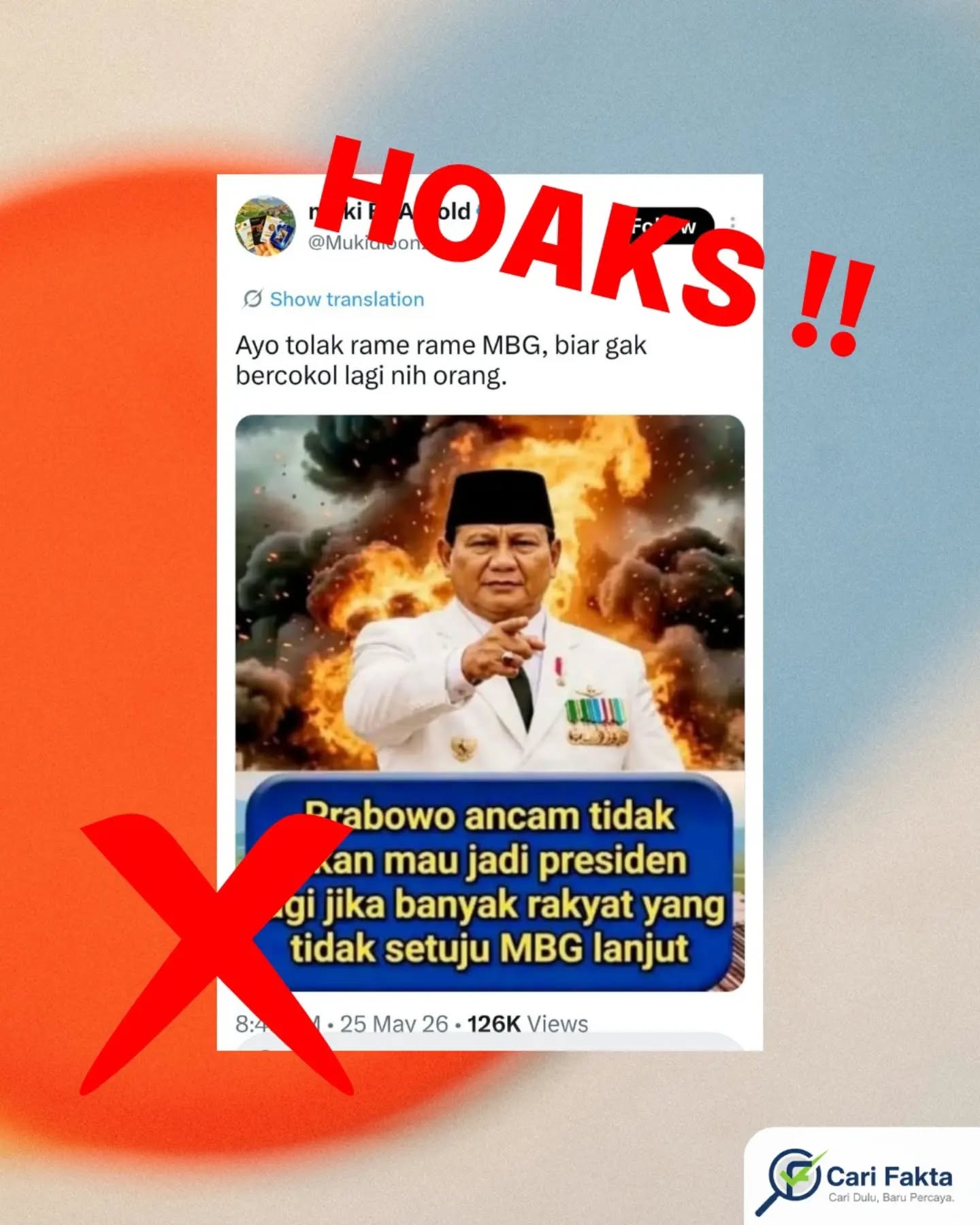 HOAKS: Isu Prabowo Ancam Tak Mau Jadi Presiden Jika MBG Ditolak