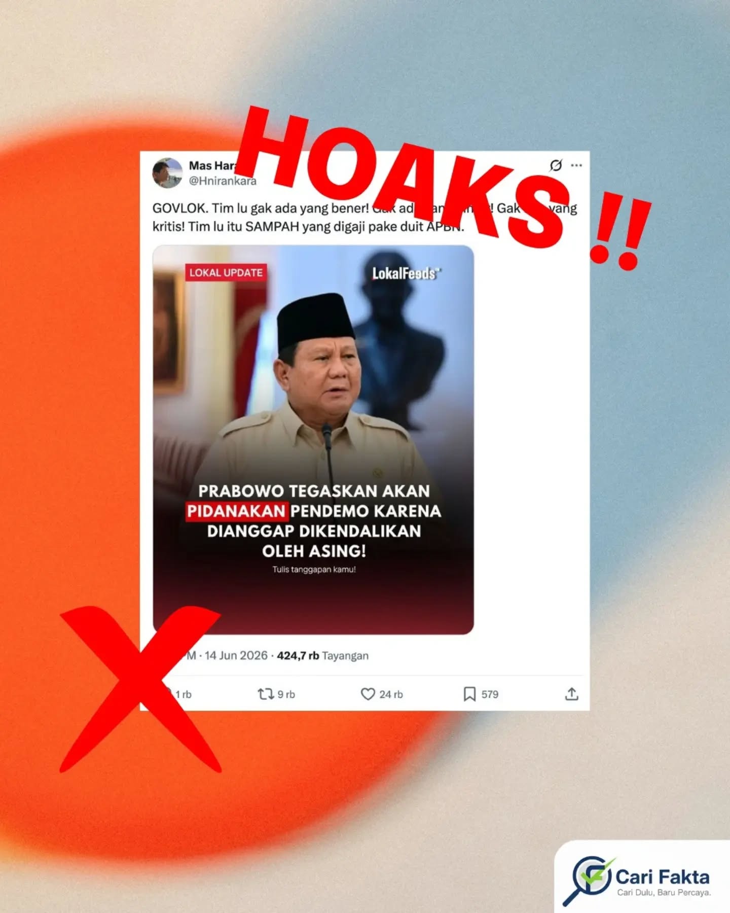 Hoaks: Klaim Presiden Prabowo Akan Pidanakan Pendemo Karena Dikendalikan Asing Tidak Benar