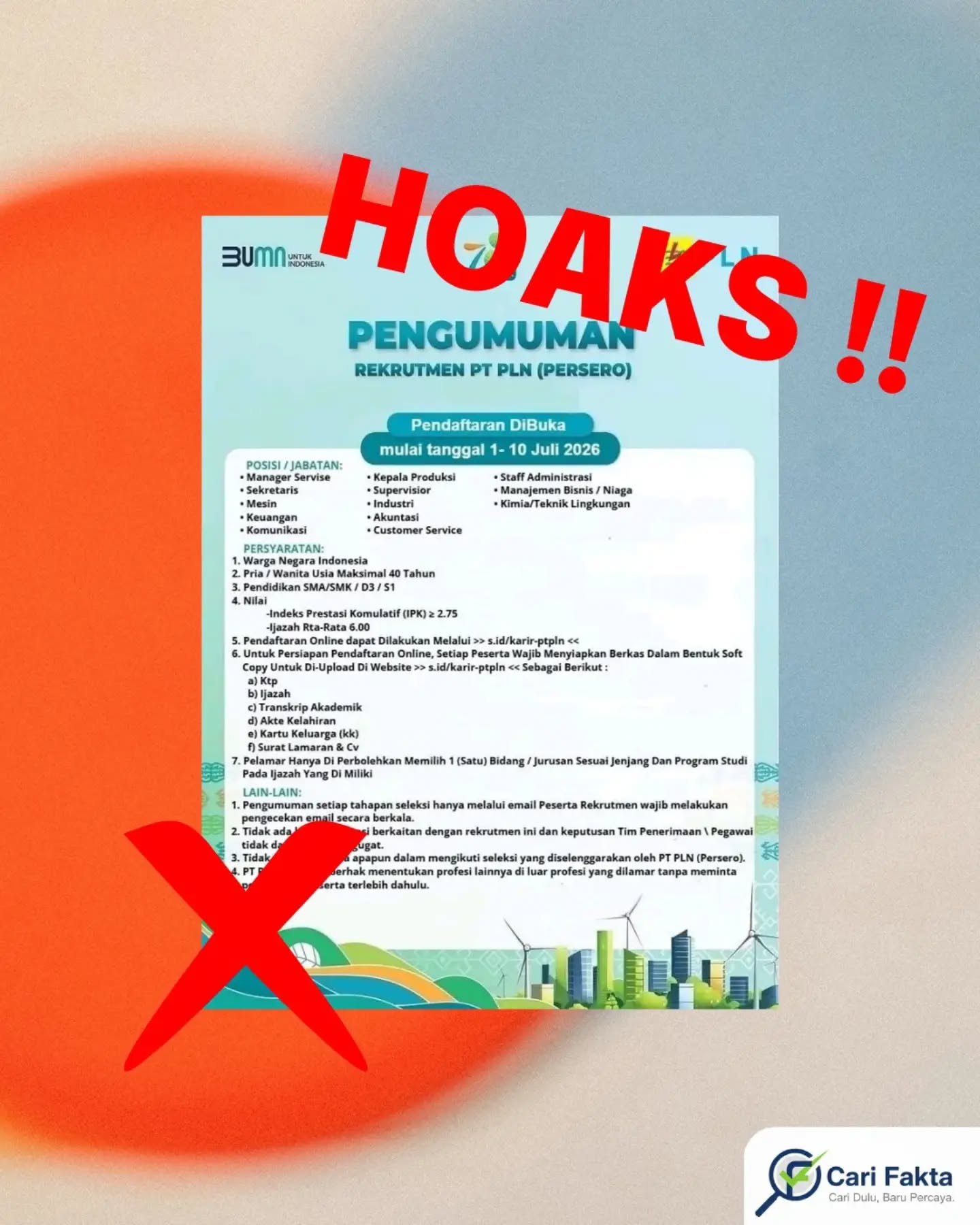 HOAKS: Rekrutmen PT PLN (Persero) Juli 2026
