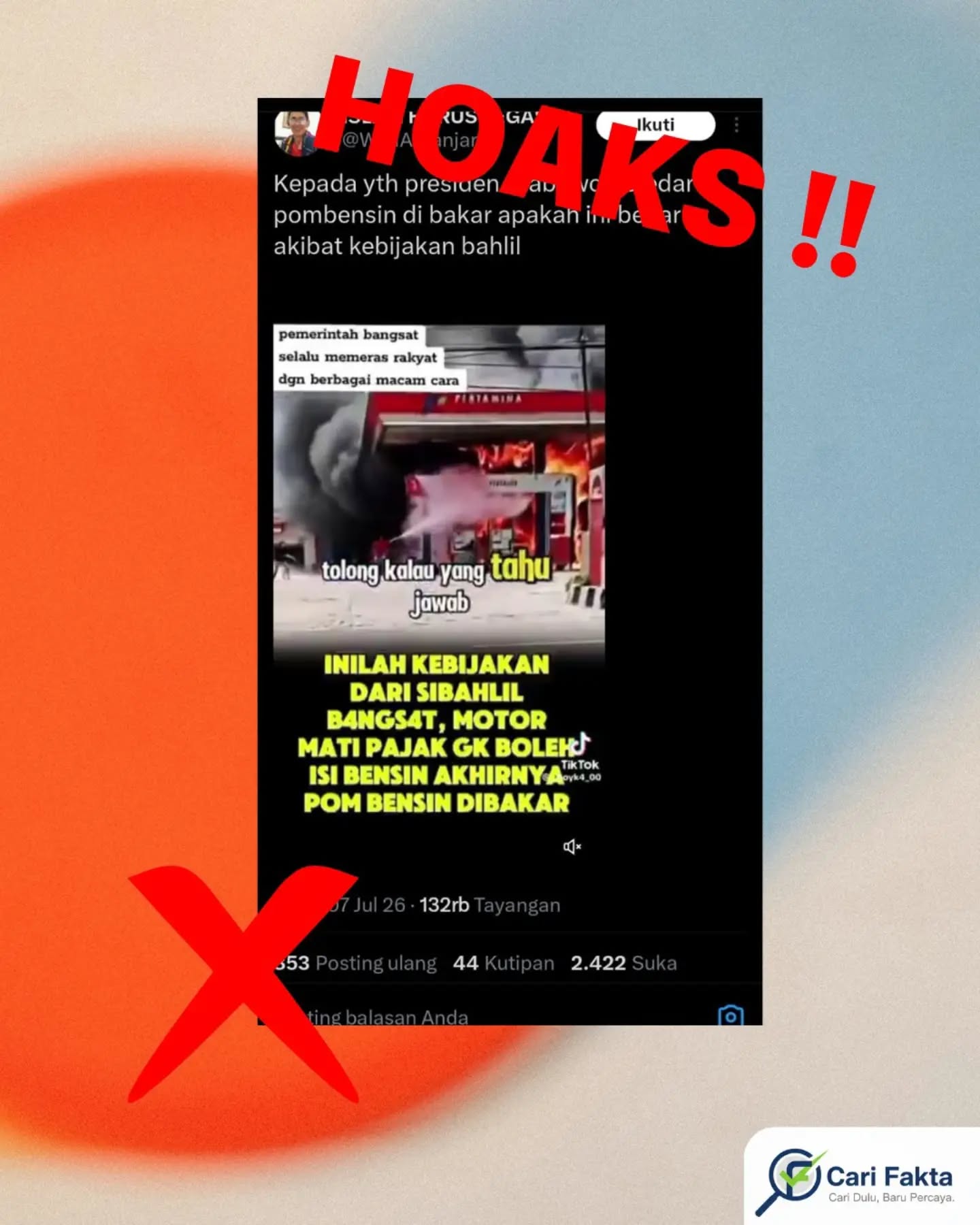 Hoaks: Klaim SPBU Dibakar Akibat Kebijakan Bahlil dan Larangan Isi BBM Tidak Benar