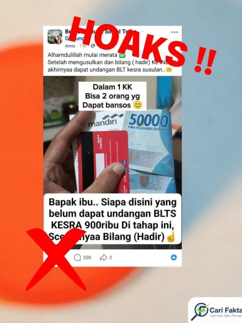 Hoaks: Ajakan di Facebook untuk Dapat BLT Kesra 900 Ribu