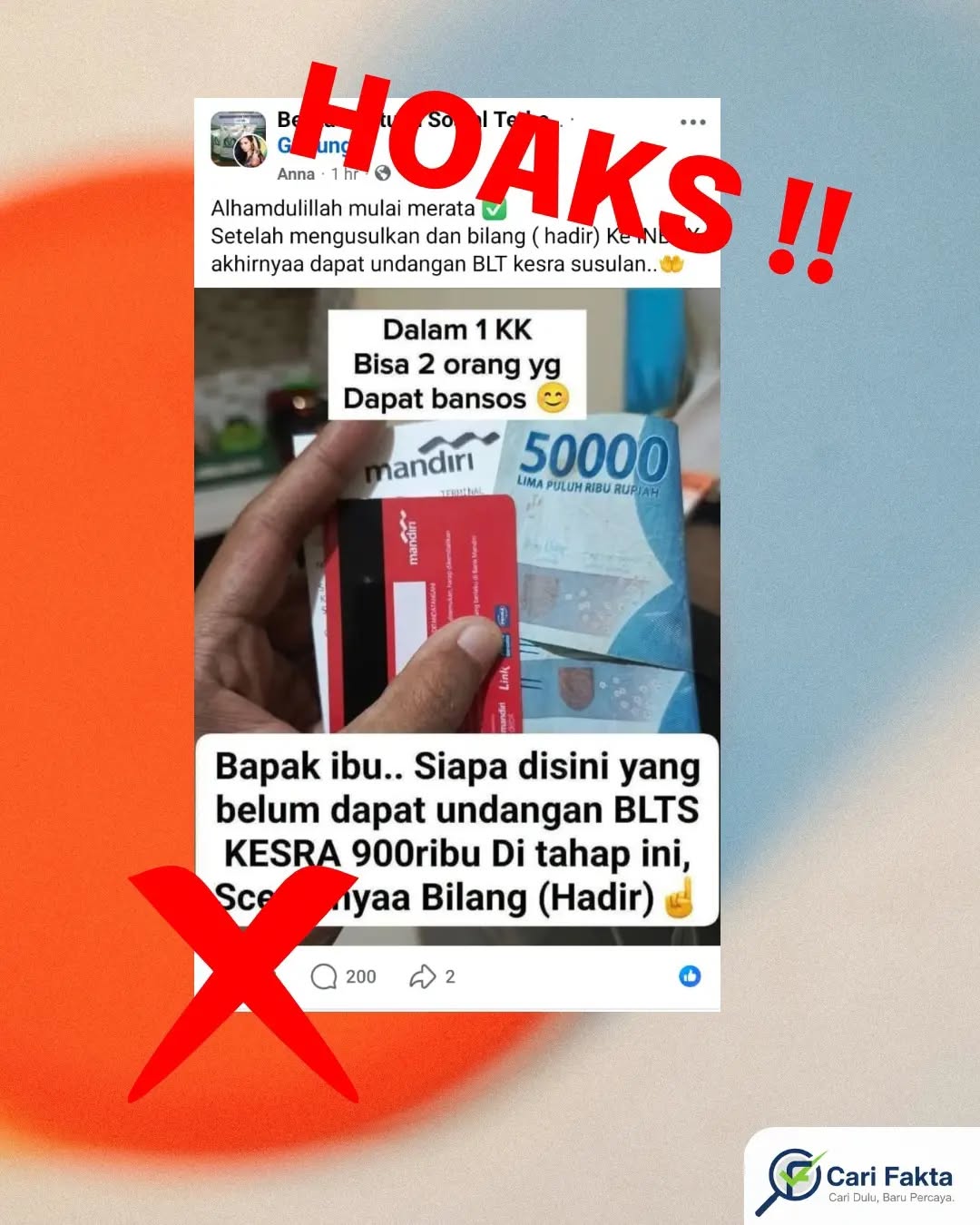 Hoaks: Ajakan di Facebook untuk Dapat BLT Kesra 900 Ribu