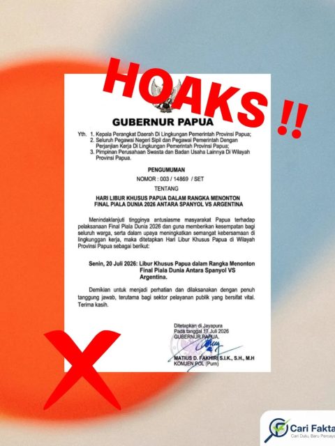 HOAKS: Pengumuman Libur Khusus Papua untuk Nonton Final Piala Dunia 2026