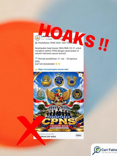 Narasi Pendaftaran CPNS 21 Juli – 28 Agustus di Facebook Hoaks