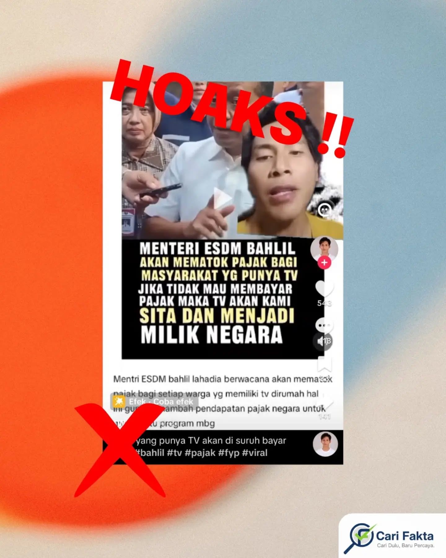 HOAKS: Klaim Menteri ESDM Akan Kenakan Pajak TV dan Sita Milik Warga