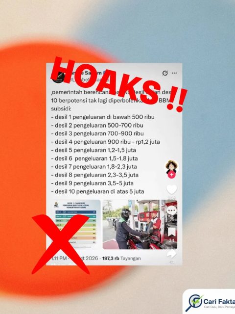 Hoaks: Desil 9 dan 10 Tidak Boleh Membeli BBM Subsidi