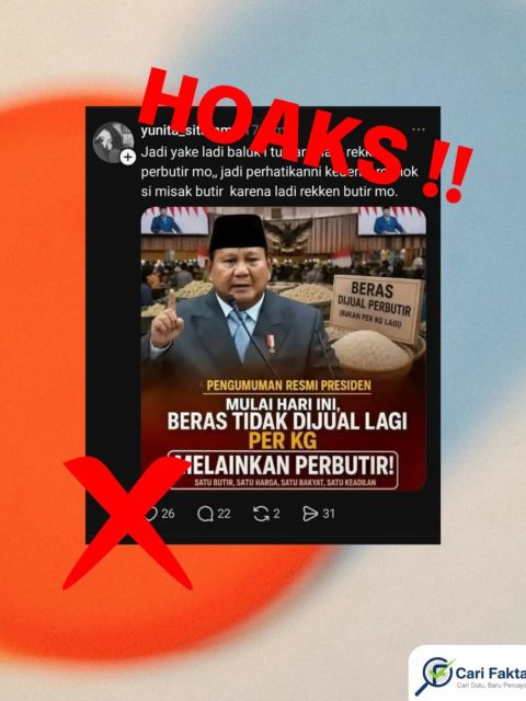 HOAKS: Narasi Beras Tidak Lagi Dijual per Kilogram, Melainkan per Butir