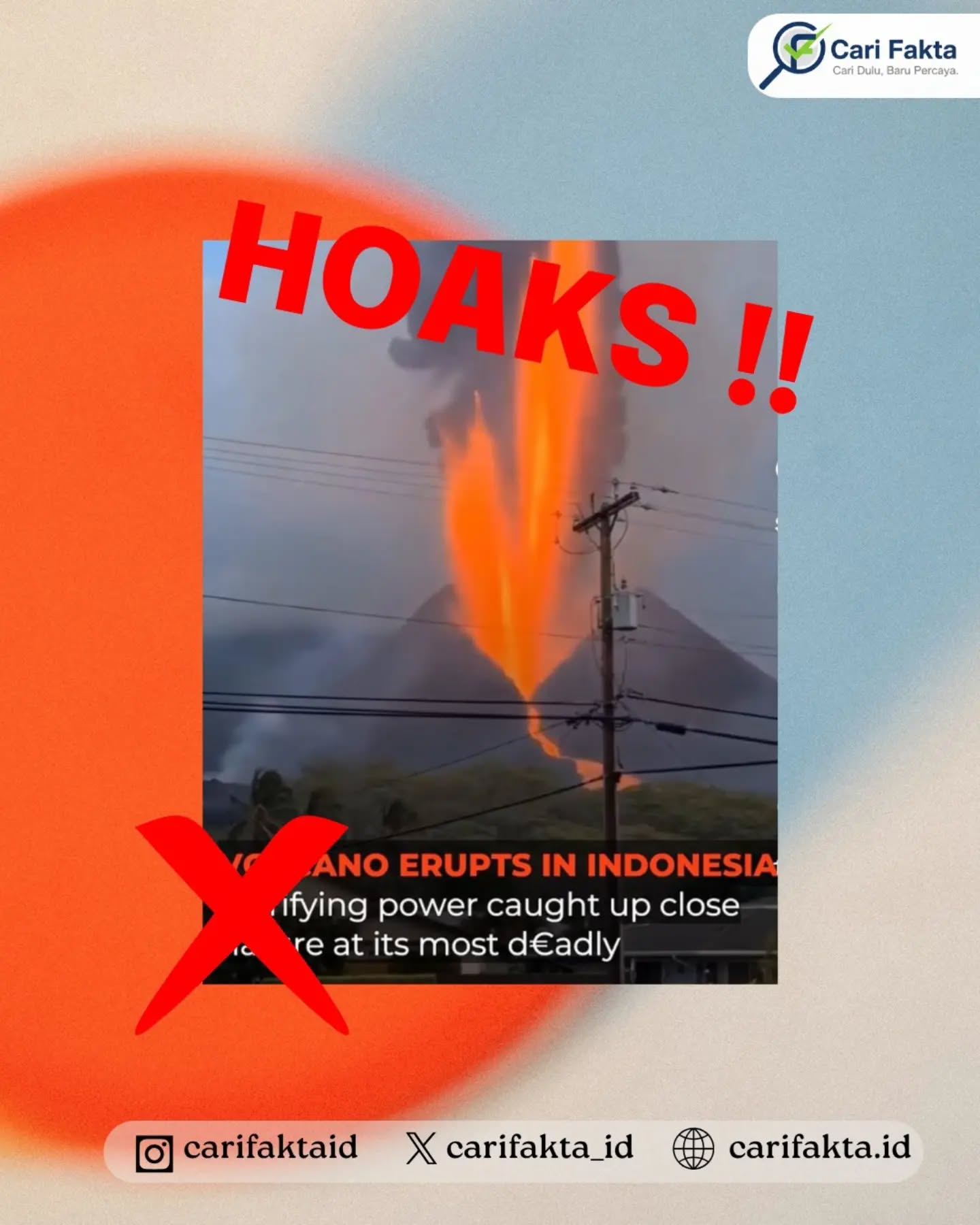 ️HOAKS: Foto Letusan Dahsyat Gunung Krakatau yang Beredar di Media Sosial Terindikasi Dibuat dengan AI️¶¶Beredar sebuah unggahan di media sosial yang menampilkan visual Gunung Krakatau dengan semburan api dan lava yang terlihat sangat dahsyat. Unggahan tersebut dikaitkan dengan aktivitas erupsi Gunung Anak Krakatau sehingga dapat menimbulkan kesan seolah-olah gambar tersebut merupakan dokumentasi nyata dari letusan terbaru.¶¶Faktanya, unggahan tersebut terindikasi menggunakan atau memanfaatkan visual hasil kecerdasan buatan (AI), sehingga tidak dapat dianggap sebagai dokumentasi asli letusan Gunung Anak Krakatau. Penyebaran konten semacam ini juga dapat dikategorikan sebagai newsjacking, yakni memanfaatkan isu yang sedang viral untuk memperoleh perhatian publik. Ketika aktivitas Gunung Anak Krakatau menjadi perhatian masyarakat, konten dramatis dan menyesatkan berpotensi mendapatkan lebih banyak klik, tayangan, komentar, serta interaksi. Dalam konteks media sosial, tingginya interaksi tersebut dapat memberikan insentif monetisasi bagi akun atau pihak yang menyebarkannya.¶¶Masyarakat diimbau untuk tidak langsung mempercayai foto atau video yang terlihat dramatis, terutama ketika tidak disertai sumber dan waktu pengambilan yang jelas. Jangan ikut menyebarkan konten hanya karena sedang viral. Periksa sumber, konteks, dan keasliannya terlebih dahulu agar tidak ikut memperluas hoaks yang dibuat demi mengejar traffic, engagement, maupun keuntungan monetisasi.