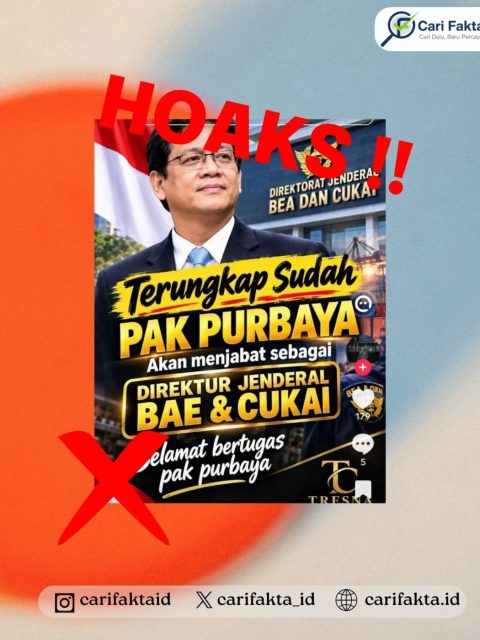 HOAKS: Purbaya Ditunjuk Menjadi Direktur Jenderal Bea dan Cukai