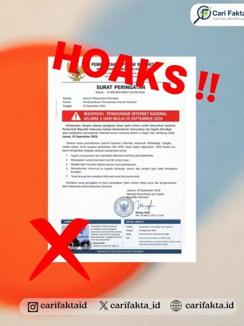 HOAKS: Komdigi Akan Memadamkan Internet Nasional Selama 3 Hari Mulai 25 September 2026