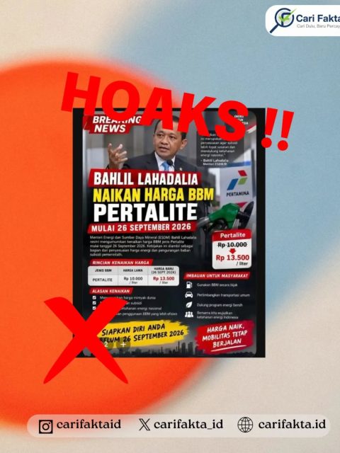 HOAKS : Pertalite Naik Menjadi Rp13.500 per Liter Mulai 26 September 2026
