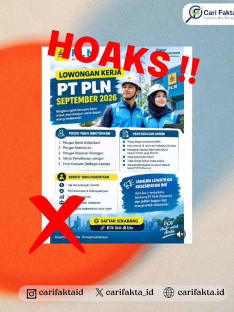 HOAKS: Beredar Informasi Lowongan Kerja PT PLN September 2026