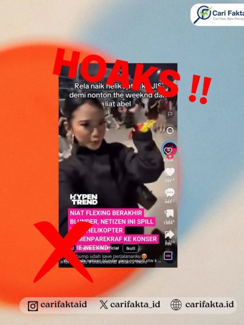 HOAKS: Helikopter Berlogo Kemenparekraf Disebut Dipakai untuk Nonton Konser The Weeknd