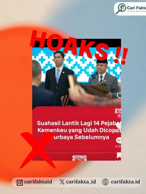 HOAKS: Suahasil Disebut Lantik Kembali 14 Pejabat yang Dicopot Purbaya