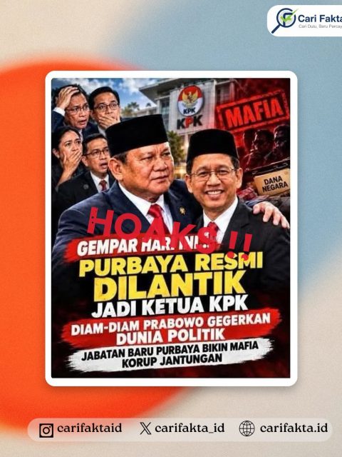 HOAKS: Purbaya Yudhi Sadewo Dilantik Jadi Ketua KPK