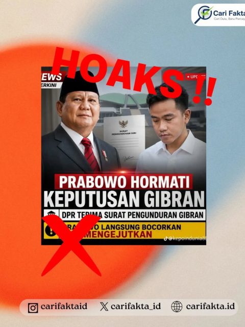 HOAKS: Prabowo Hormati Keputusan Gibran, DPR Disebut Terima Surat Pengunduran Diri sebagai Wakil Presiden